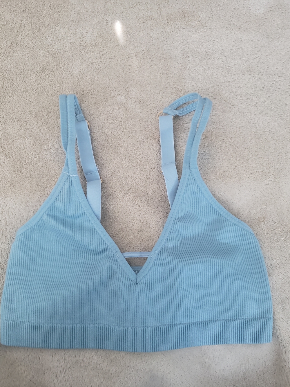 Lively Light Blue Ribbed V-Neck Bralette - Small, NWOT